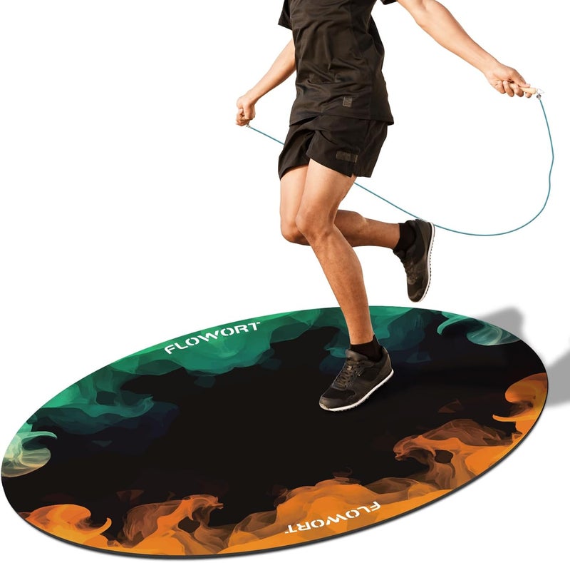 Flowort Cheete Jump Rope Mat Large Rubber Exercise Mat Indoor Outdoor Shock Absorbing Mat Non-Slip Oval Design for Floor & Rope Protection, Workout Mats for Home Gym Flooring - Image 1